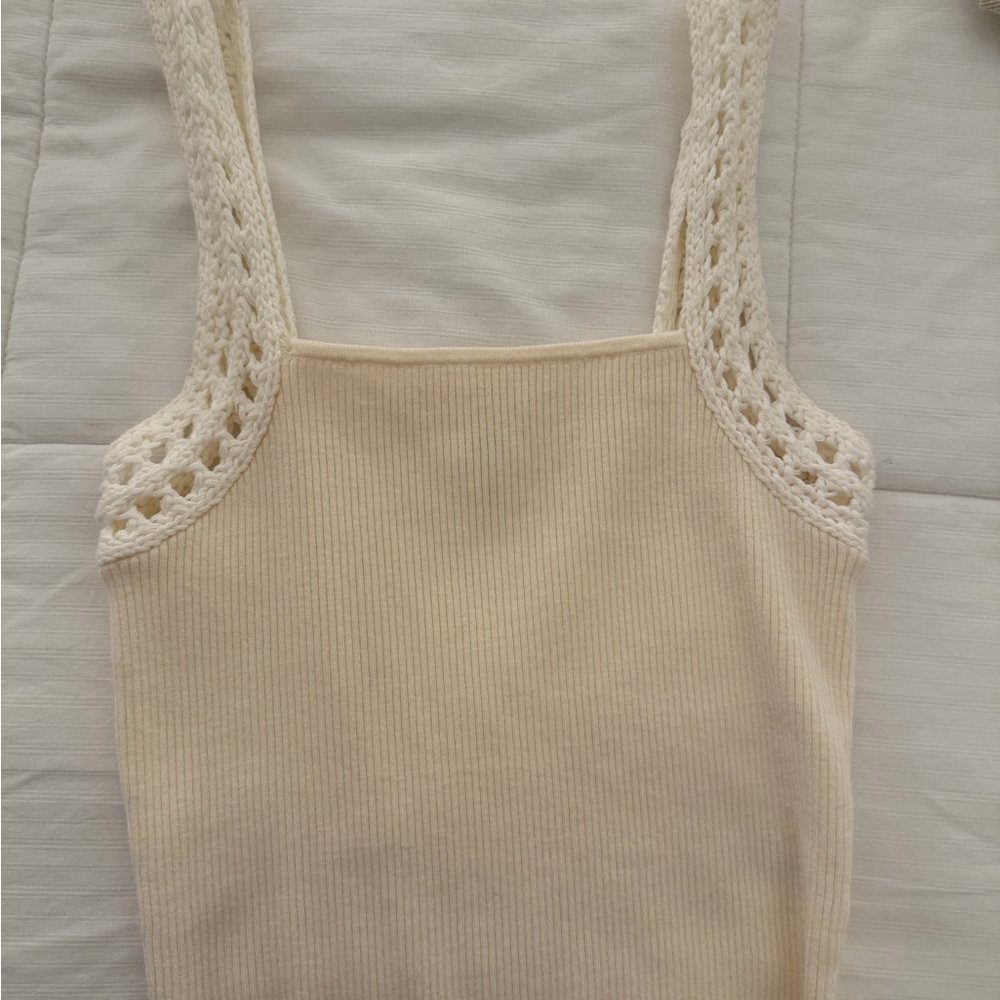 aerie Cream Ribbed Tank with Crochet Straps